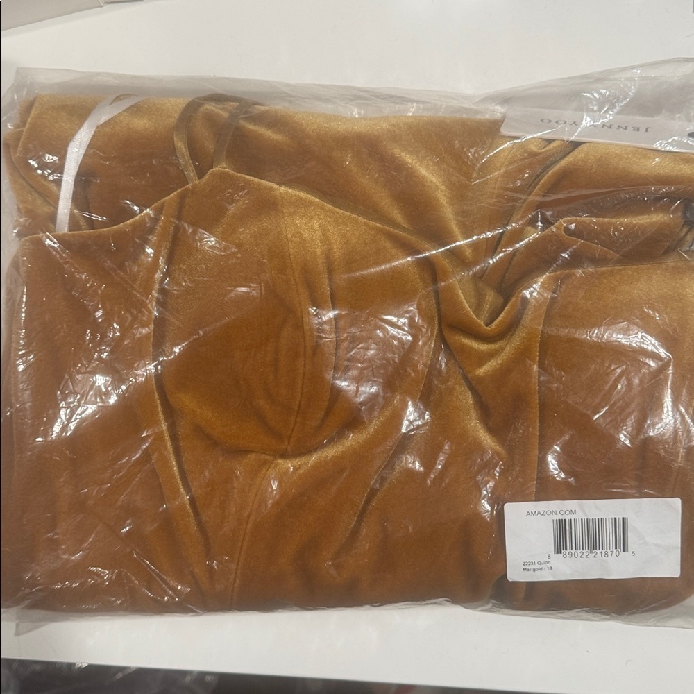 Jenny Yoo Womens Size 18 Mustard Velvet Maxi Dress With Slit - Picture 4 of 5